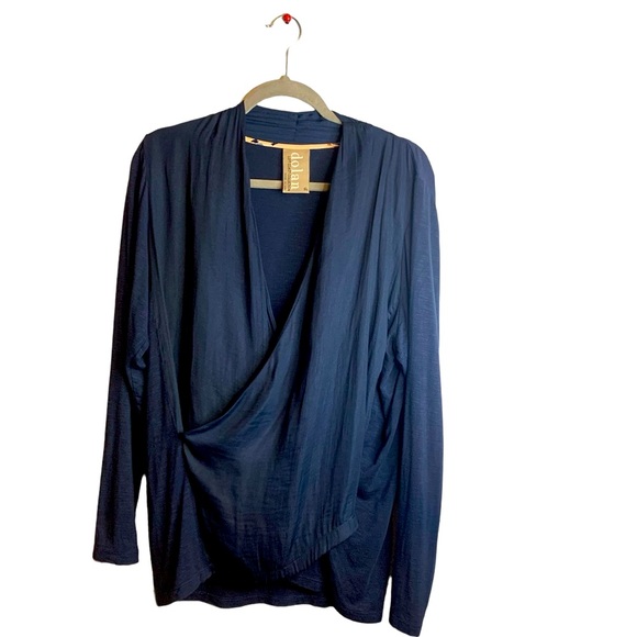 Anthropologie DOLAN Faux Wrap Navy Long Sleeve Top. Size XL. SKU 48 - Picture 2 of 10